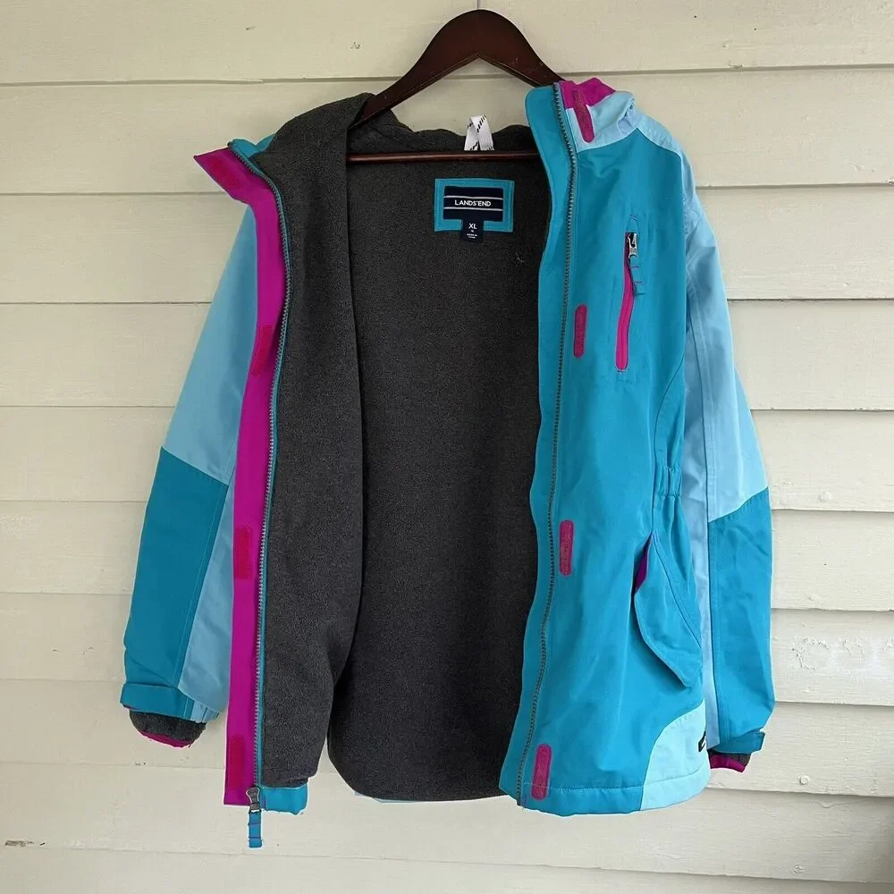 LANDS END Squall Waterproof Insulated Winter Jacket, Teal/Fuschia- Size XL (16)